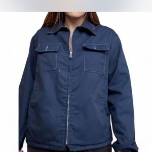 1960s Navy Blue Sears Work /Bomber Jacket With Baby Blue Sherpa Lining
